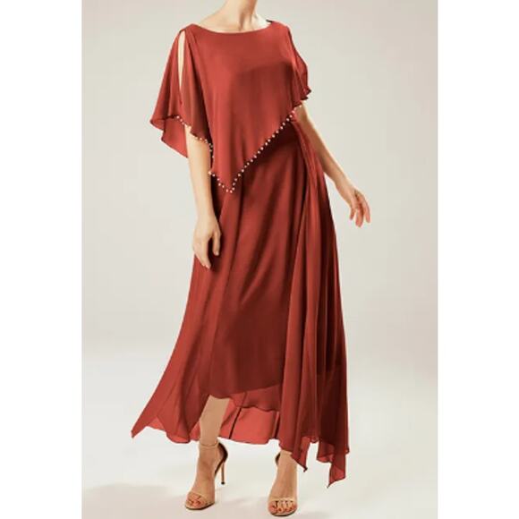 AW BRIDAL Dresses & Skirts - MOTHER OF THE BRIDE AW 16 2X plus beaded rust orange capelet midi dress NEW B89